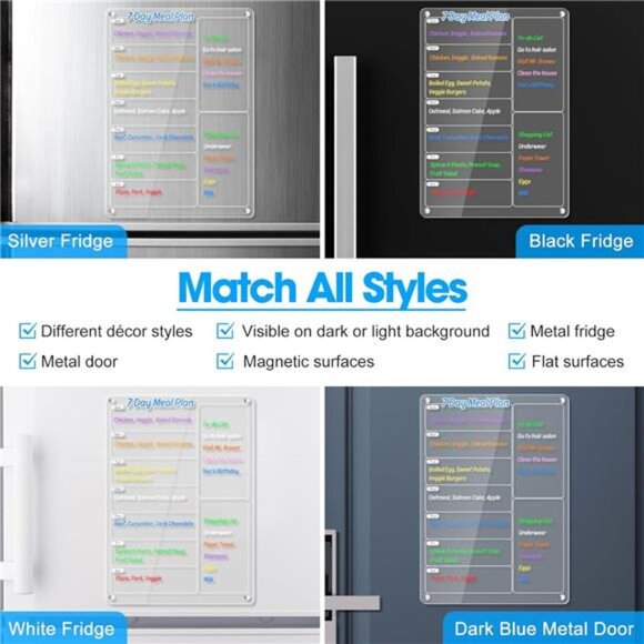 Acrylic Meal Planner Magnetic Menu Board for Kitchen Fridge w/Markers, Clear - Picture 6 of 7
